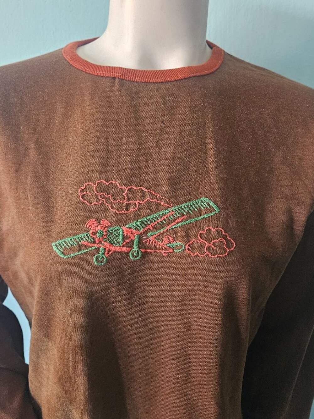 True Vintage 60s 70s Expressions by Campus long sleeve airplane embroidery shirt